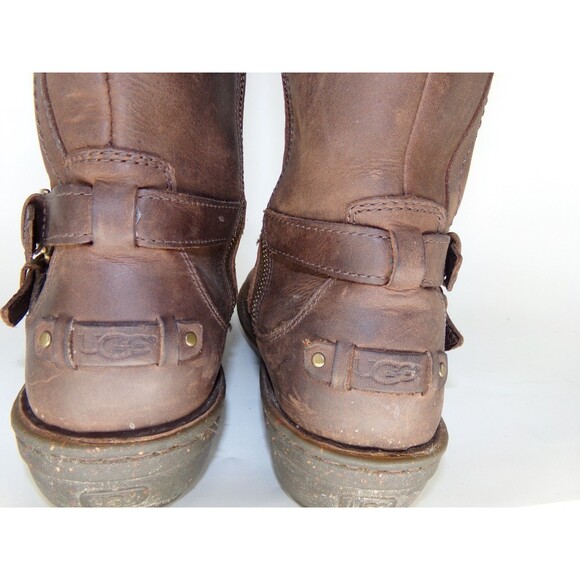 UGG Brown Leather Tall Buckle Wool Lined Warm Winter Rosen Riding Boots Size 8 - Picture 7 of 10